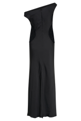 Kristina Satin Maxi Dress With Crochet - Black