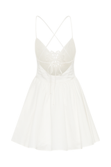 Muriel Cotton Mini Dress With Crochet - White