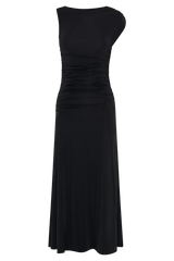Navanna Asymmetric Slinky Midi Dress - Black