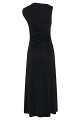 Navanna Asymmetric Slinky Midi Dress - Black