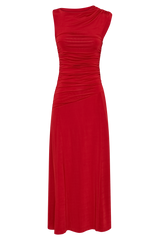 Navanna Asymmetric Slinky Midi Dress - Red