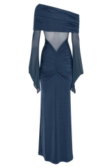 Kaitlin One Shoulder Slinky And Mesh Maxi Dress - Midnight Blue
