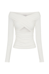 Jaden Off Shoulder Recycled Nylon Top - Ivory