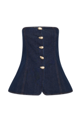 Lennox Strapless Long Line Button Top - Indigo Blue