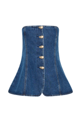 Lennox Strapless Long Line Button Top - Dark Blue