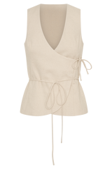 Brandi Linen Sleeveless Wrap Top - Wheat Marle