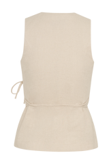 Brandi Linen Sleeveless Wrap Top - Wheat Marle