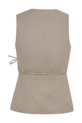 Brandi Linen Sleeveless Wrap Top - Pebble
