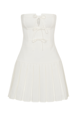 Naya Pleated Mini Dress With Ties - White