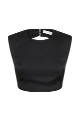 Viviana Satin Sleeveless Crop Top - Black