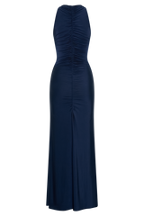 Priya Slinky Ruched Halter Maxi Dress - Navy