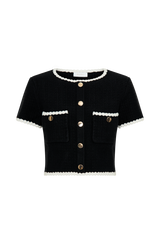 Saffron Contrast Knit Top - Black/White