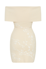 Mallory Off Shoulder Embroidered Knit Mini Dress - Cream And Ivory
