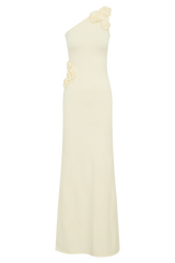 Paloma One Shoulder Knit Maxi Dress With Flowers - Ivory