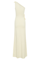 Paloma One Shoulder Knit Maxi Dress With Flowers - Ivory