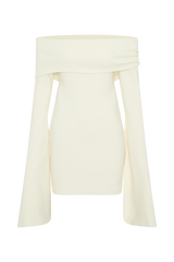 Dominique Off Shoulder Long Sleeve Mini Dress - Ivory