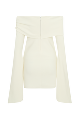 Dominique Off Shoulder Long Sleeve Mini Dress - Ivory