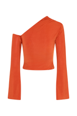 Ainsley Asymmetrical Long Sleeve Top With Floral Hardware - Burnt Orange