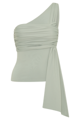 Sera One Shoulder Recycled Nylon Top With Drape - Basil