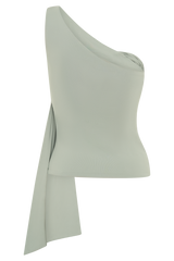 Sera One Shoulder Recycled Nylon Top With Drape - Basil