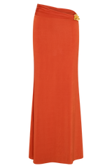 Ainsley Asymmetrical Maxi Skirt With Floral Hardware - Burnt Orange