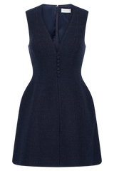 Danna Boucle Mini Dress With Pleats - Midnight Blue