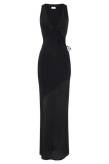 Dove Slinky And Mesh Maxi Dress - Black