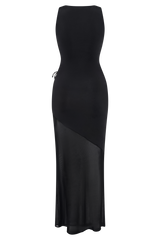 Dove Slinky And Mesh Maxi Dress - Black
