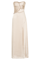 Larissa Satin Maxi Dress With Ruched Petals - Blush Gold