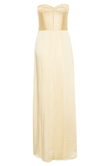 Larissa Satin Maxi Dress With Ruched Petals - Lemon