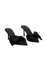 Elena Pointed Satin Bow Heel - Black