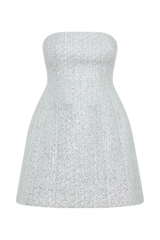Gala Strapless Tweed Mini Dress - Silver
