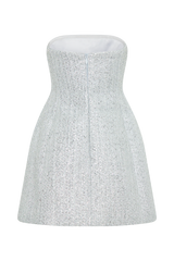 Gala Strapless Tweed Mini Dress - Silver