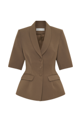Opal Puff Sleeve Suiting Top - Cacao Brown