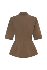 Opal Puff Sleeve Suiting Top - Cacao Brown