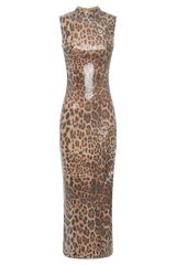Veronica Sequin Midi Dress - Leopard Print