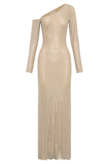 Marcia Diamante Long Sleeve Maxi Dress - Nude