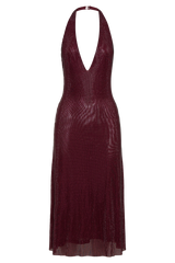 Genie Diamante Halter Midi Dress - Mahogany