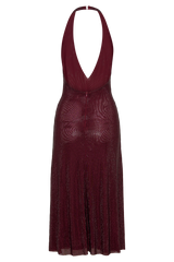 Genie Diamante Halter Midi Dress - Mahogany