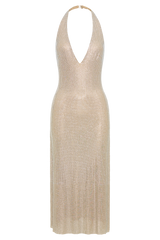 Genie Diamante Halter Midi Dress - Nude