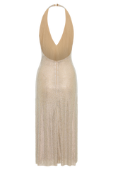 Genie Diamante Halter Midi Dress - Nude