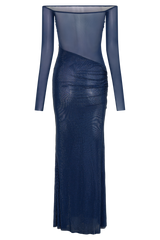 Nash Diamante Off Shoulder Maxi Dress - Navy