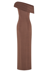 Cassandra Off Shoulder Slinky Maxi Dress - Chocolate