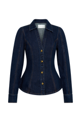 Hilary Long Sleeve Denim Top - Indigo Blue