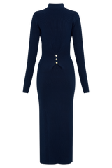 Abbey Buttoned Knit Midi Dress - Navy