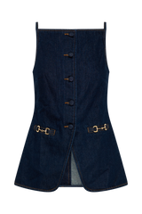 Ashton Sleeveless Button Denim Top - Indigo Blue