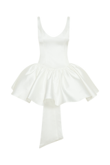 Felicia Satin Mini Dress With Bow - White