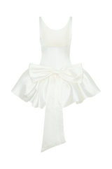 Felicia Satin Mini Dress With Bow - White
