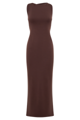 Catelyn Asymmetrical Scuba Jersey Midi Dress - Cacao Brown