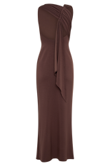Catelyn Asymmetrical Scuba Jersey Midi Dress - Cacao Brown